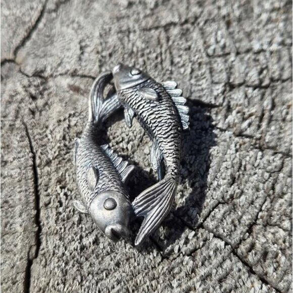Da Vinci Sterling Silver Pisces Fish Brooch Pin Vtg Zodiac Star Sign Jewelry - Picture 6 of 10